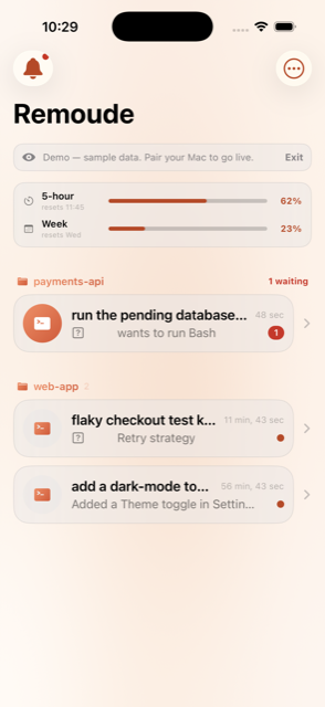 Remoude conversation list with usage limits and a waiting approval